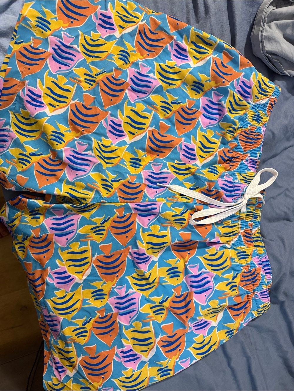 Chubbies Shorts in Blue with Yellow, Orange & Pink Fish Print